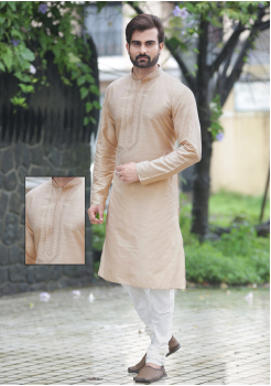 Light Gold with White Color Silk Kurta Set